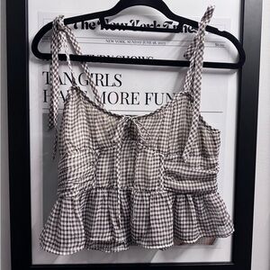 American Eagle Outfitters Black and White Checkered Ruffle Blouse